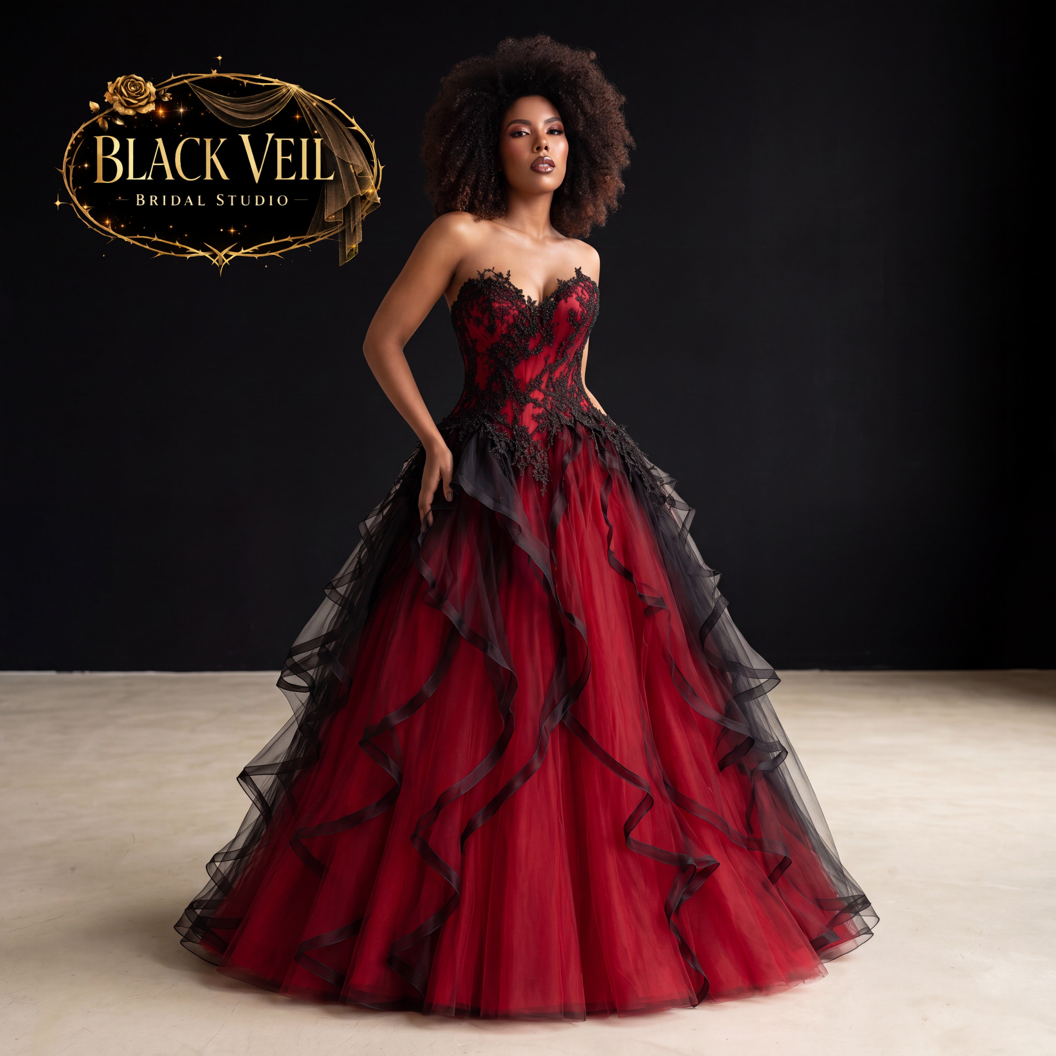 Akasha Red & Black Gothic Wedding Dress