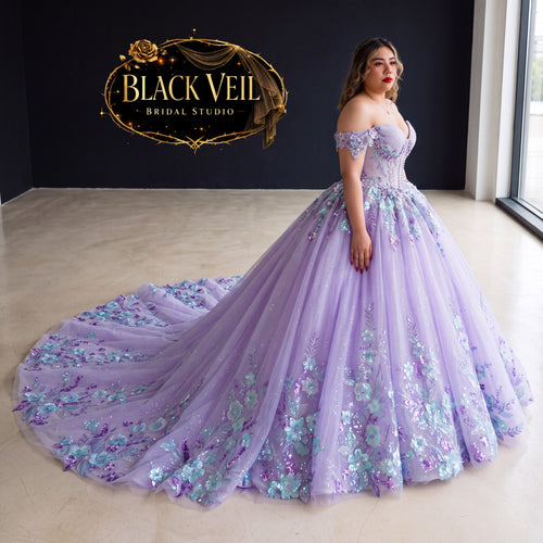 Anahita Purple Floral Wedding Dress