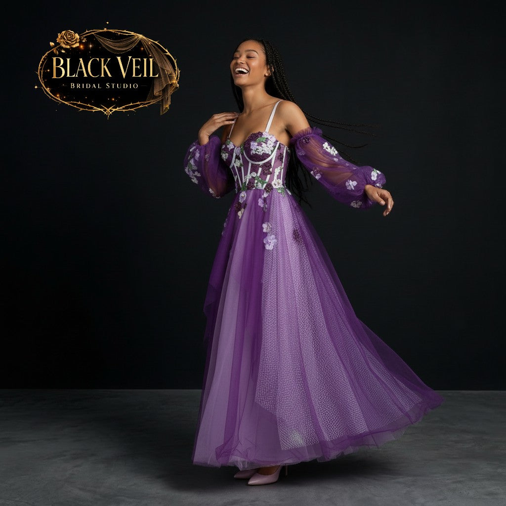 Anathea Floral Purple Wedding Dress 6