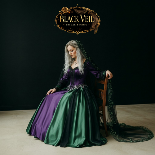 Artemisia Amethyst & Moss Wedding Dress With Vine Veil
