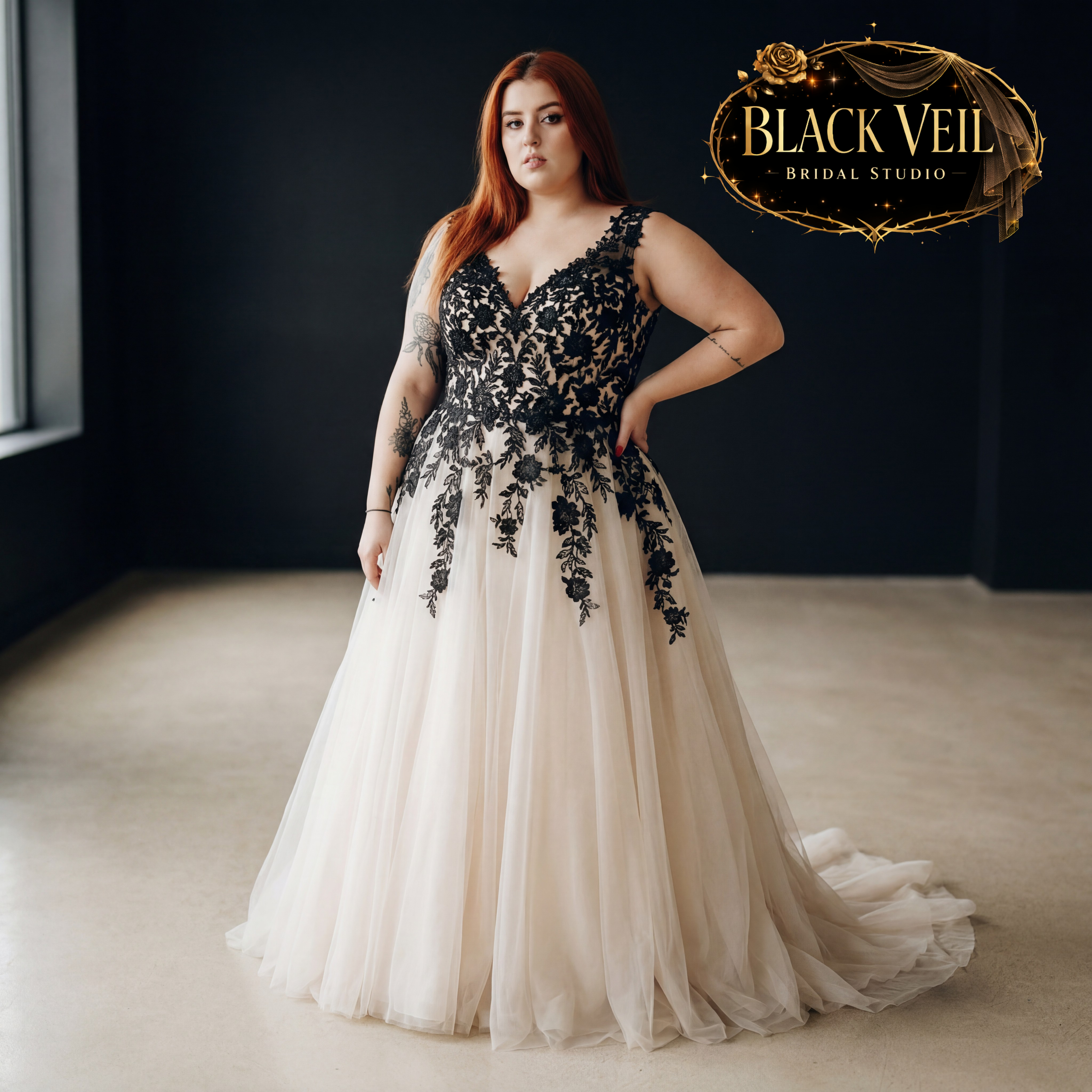 Aurora Black & Champagne Wedding Dress 2