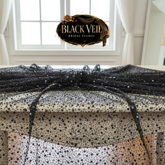 Black Beaded Shoulder Veil With Sequin