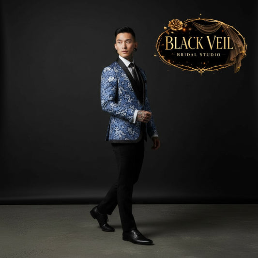 Men's 3pc Jacquard Suit In Dragon Blue