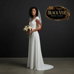 Dark Burgundy Lace Trimmed Tulle Wedding Veil With Comb