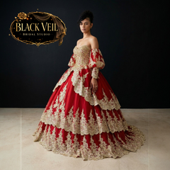 Cyra Gold & Red Wedding Dress