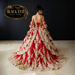Cyra Gold & Red Wedding Dress