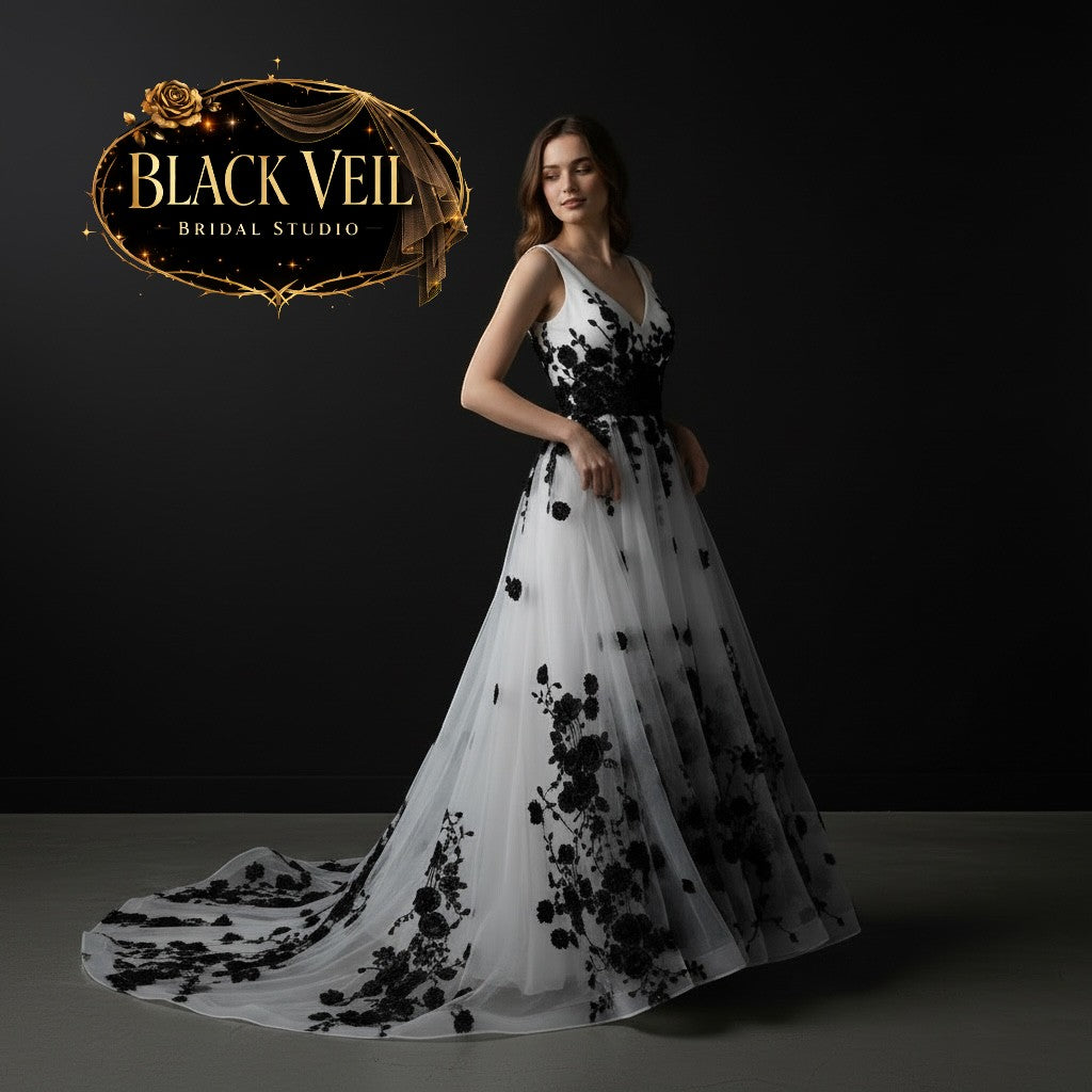 Hemera White & Black Wedding Dress