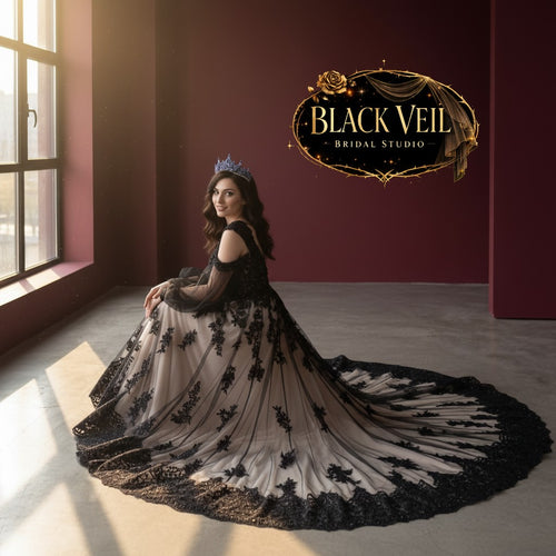 Myrleen Black & Champagne Wedding Dress