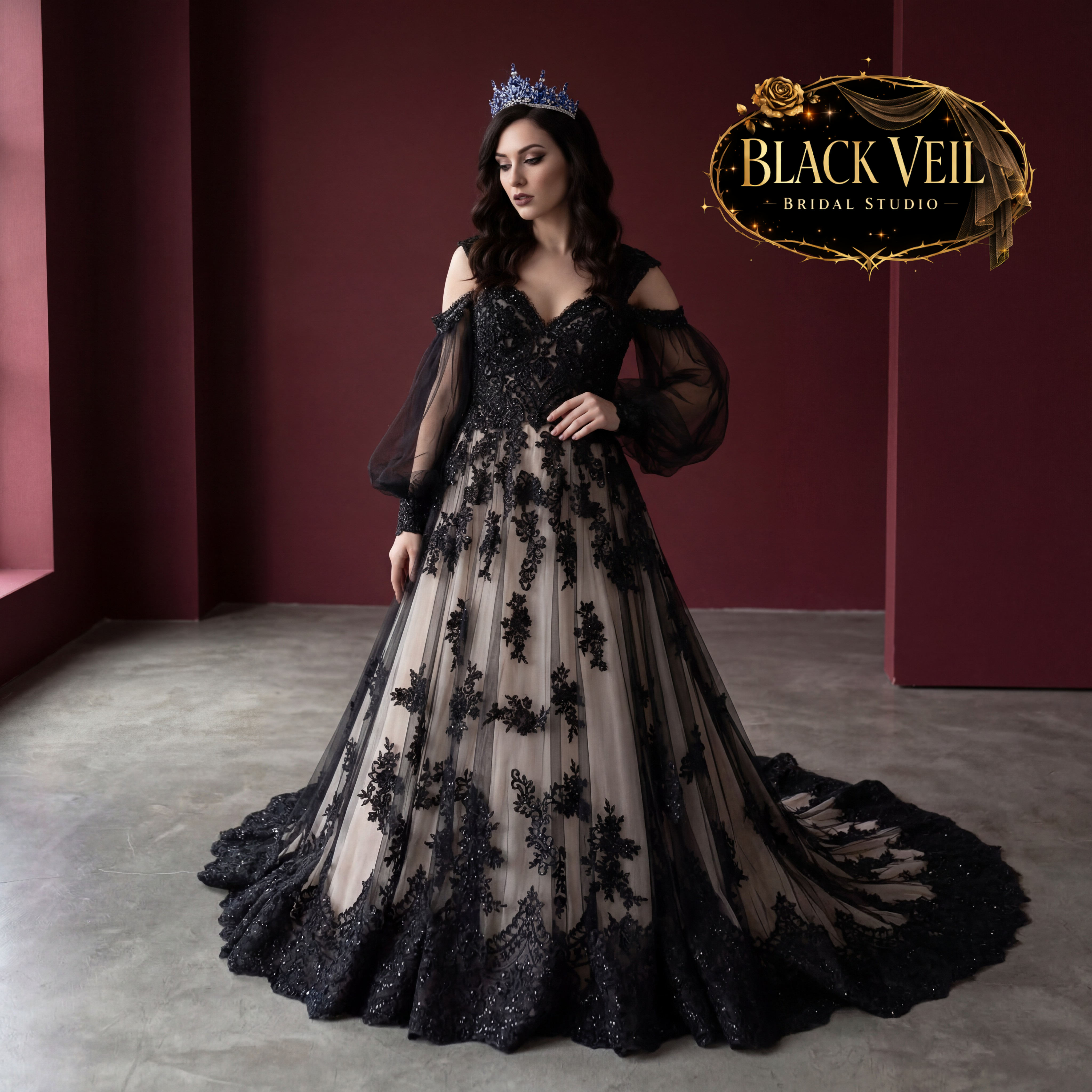 black and champagne wedding dress Myrleen & 6 pink ruffles Tulle/Net Sleeve Mermaid Long Prom Dress Size:42 EURO