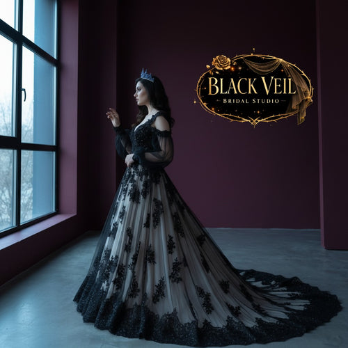 Myrleen Black & Champagne Wedding Dress
