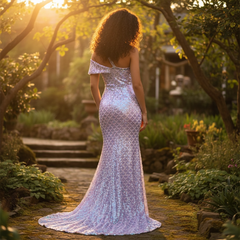 Lilac Mermaid Style Evening Dress