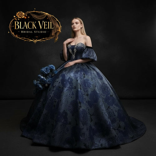 Guinevere Blue Floral Vintage Wedding Dress