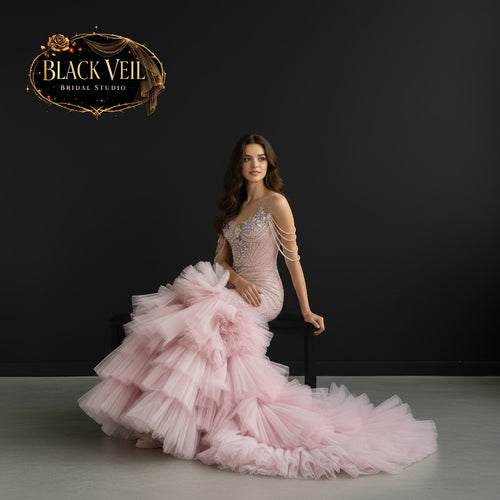 Astra Pink Crystal Wedding Dress