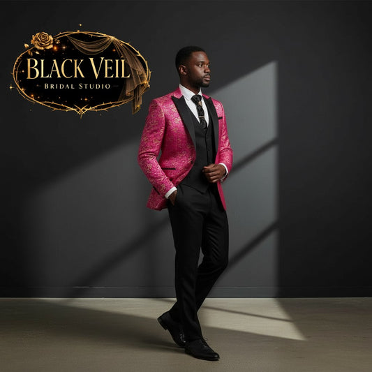 Men's 3pc Jacquard Suit In Cloud Pink