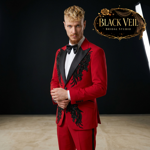 Bold Red & Black Statement 2pc Suit