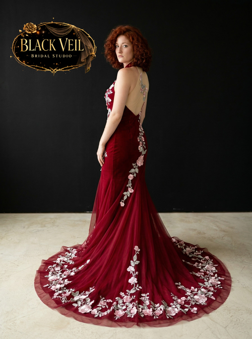Rosana Floral Red Wedding Dress