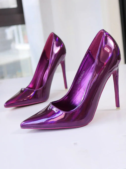 High Shine Pointed Toe Bridal Stilettos