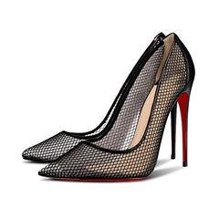 Bridal Pointed Toe Black Mesh Stilettos