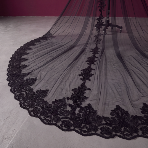 Black Tulle & Lace Gothic Bridal Veil