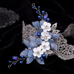 Blue Crystal Butterfly & Flowers Bridal Comb