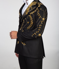 Black & Gold Baroque Embroidered Wedding Suit