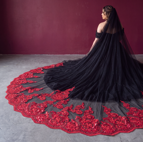 Black and Red Sequin Wedding Veil