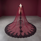 Burgundy & Black Lace Shoulder Veil