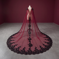 Burgundy & Black Lace Shoulder Veil