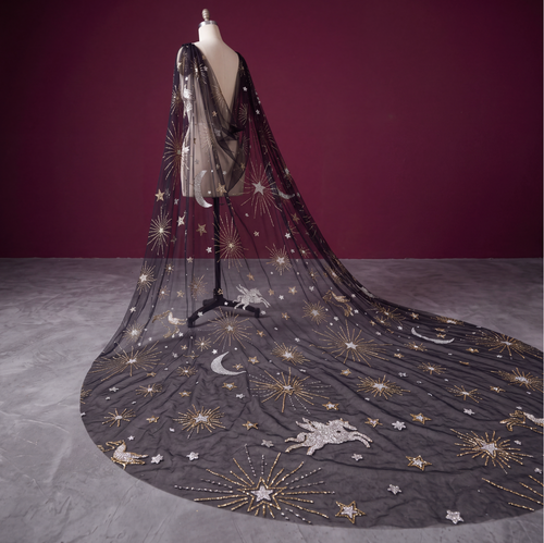 Celestial Pegasus Black Shoulder Veil