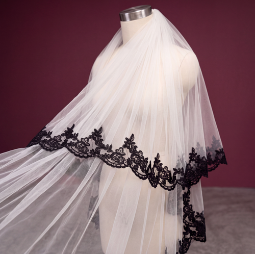 Black Lace White/Ivory Tulle 2 Layers Short Wedding Veil