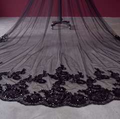 Cathedral Black Wedding Veil With Sequined Lace
