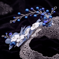 Blue Crystal Butterfly & Flowers Bridal Comb