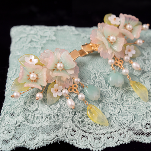 Chinese Style Bridal Floral Side Clips