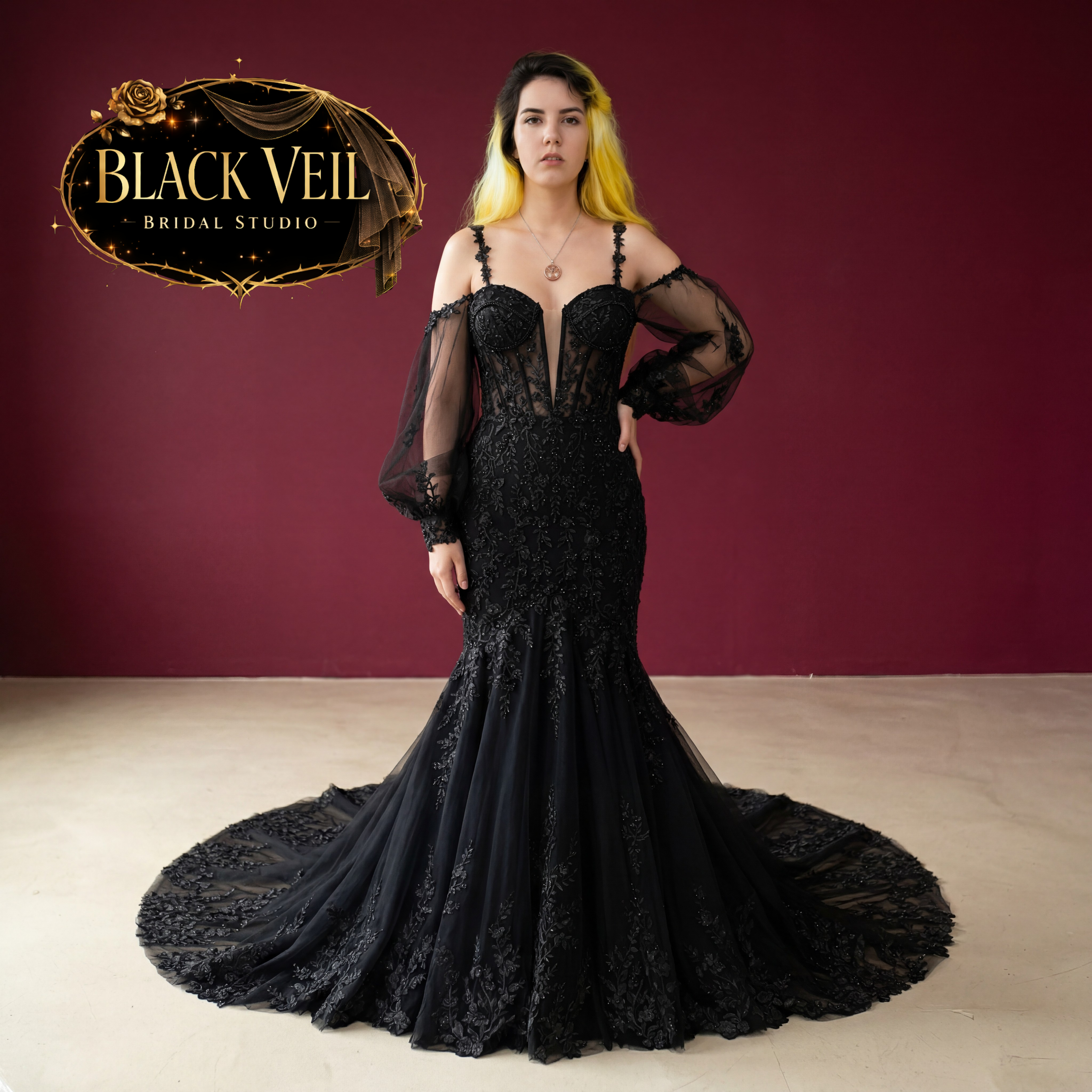 black wedding dress with veil Super Long 5 Mitters Veil 1 Tier Black Tulle Cut Edge Wedding Bridal Veil  Cathedral Veil Photography Halloween Costume Accessory Headpiece at Amazon  Women's Clothing store