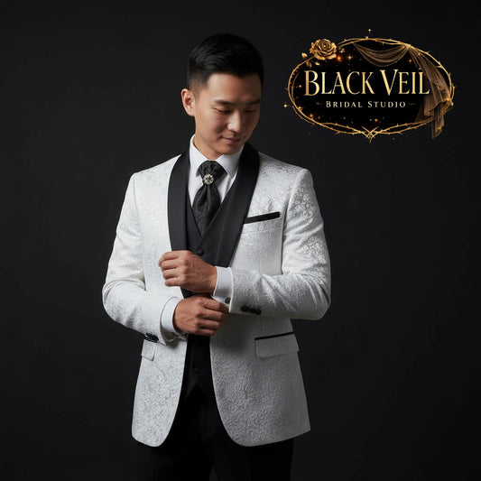 Men's 3pc Jacquard Suit In White