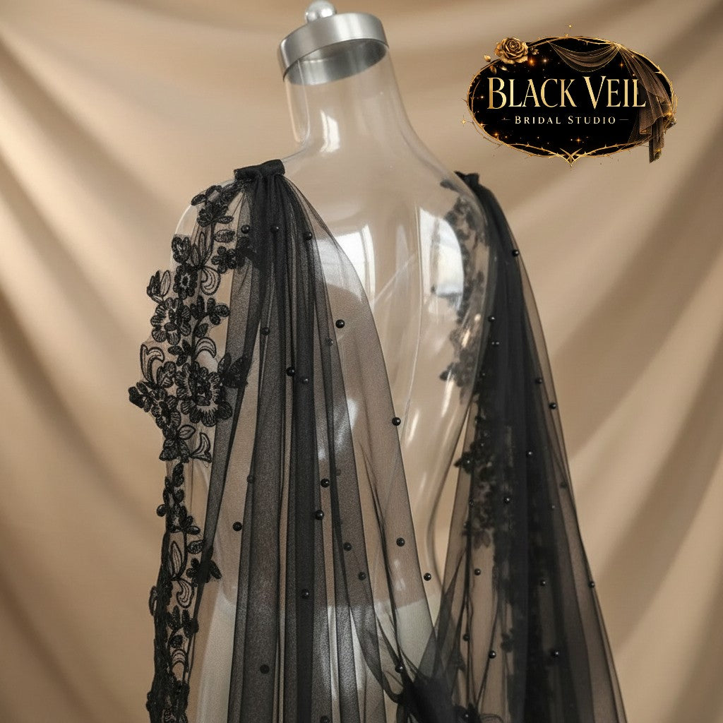 Black Pearls & Lace Shoulder Veil