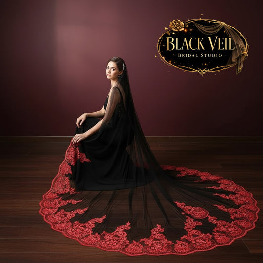 Black and Red Sequin Wedding Veil