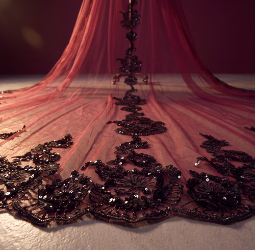 Burgundy & Black Lace Shoulder Veil