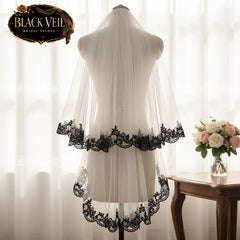 Black Lace White/Ivory Tulle 2 Layers Short Wedding Veil