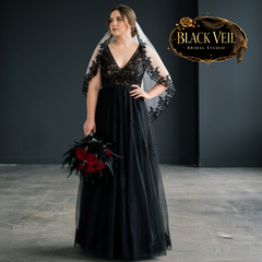 Black Lace Trimmed Wedding Veil