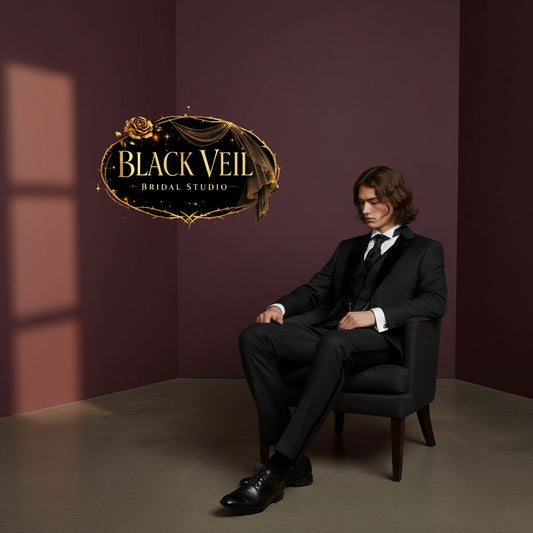 Mens 3pc Jacquard Suit In Black