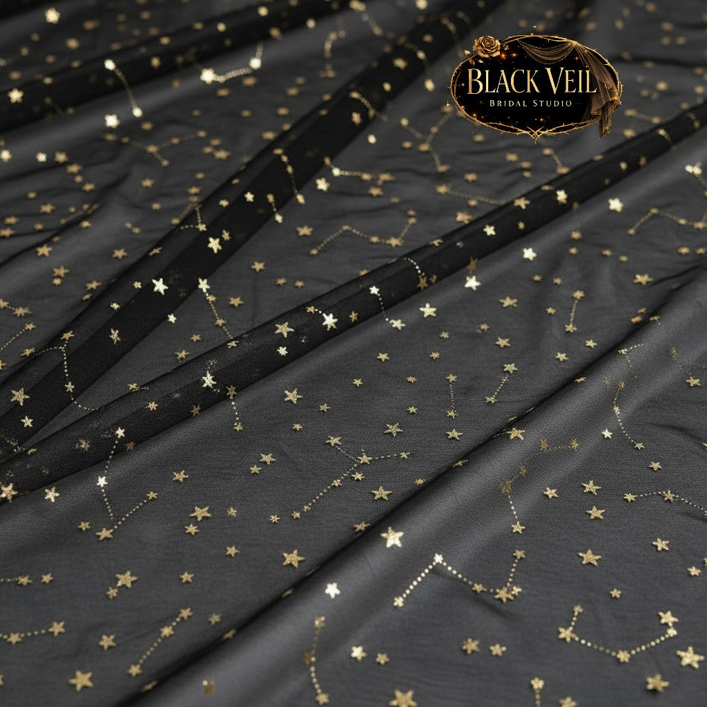 Gold Stars Black Shoulder Veil