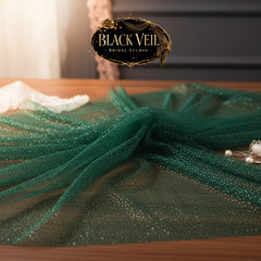 Green & Gold Dust Customized Bridal Veil No Comb