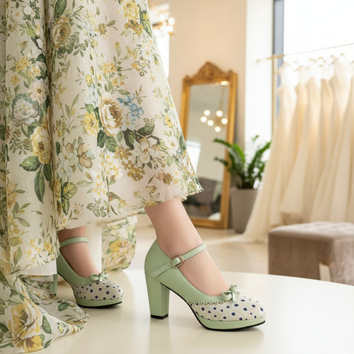 Polka Dot Mary Jane Style Bridal Heels