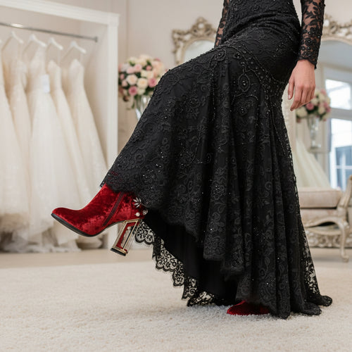 Velvet Retro Crystal Caged Heel Bridal Booties