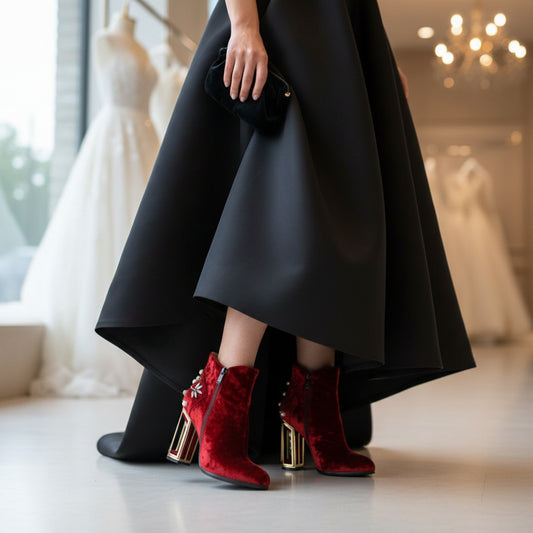 Velvet Retro Crystal Caged Heel Bridal Booties