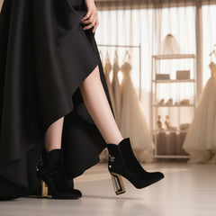 Velvet Retro Crystal Caged Heel Bridal Booties