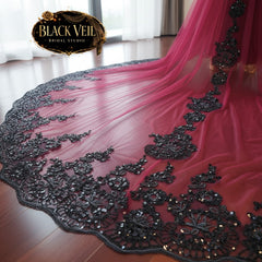 Burgundy & Black Lace Shoulder Veil