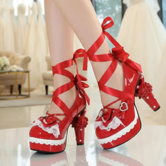Lolita Style Ribbons & Hearts Bridal High Heels