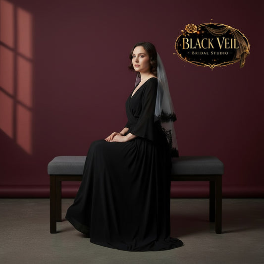 Black Lace White/Ivory Tulle 2 Layers Short Wedding Veil